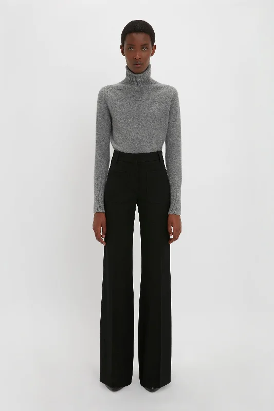 Polo Neck Jumper In Grey Melange Anti-Pilling Anti-Shrink Durable
