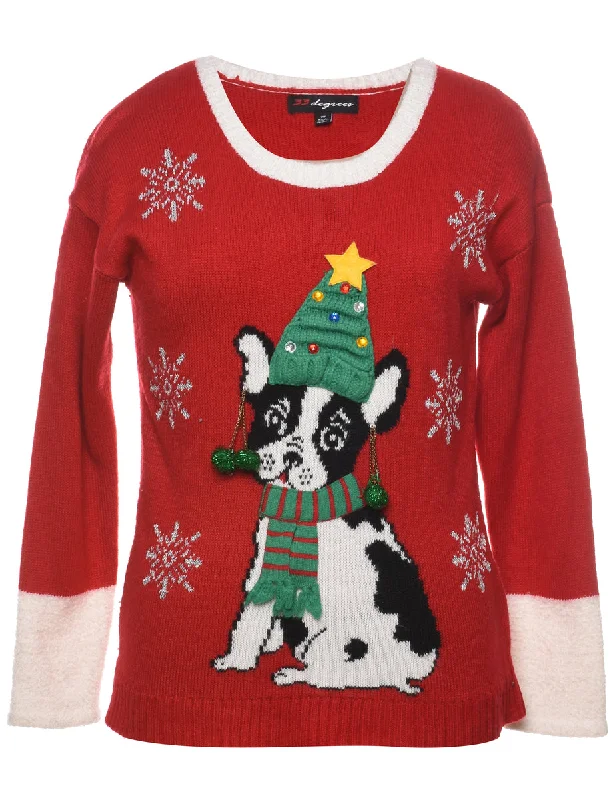 Pug Design Knit Christmas Jumper - M Knit Fabric Woven Fabric Fleece Fabric