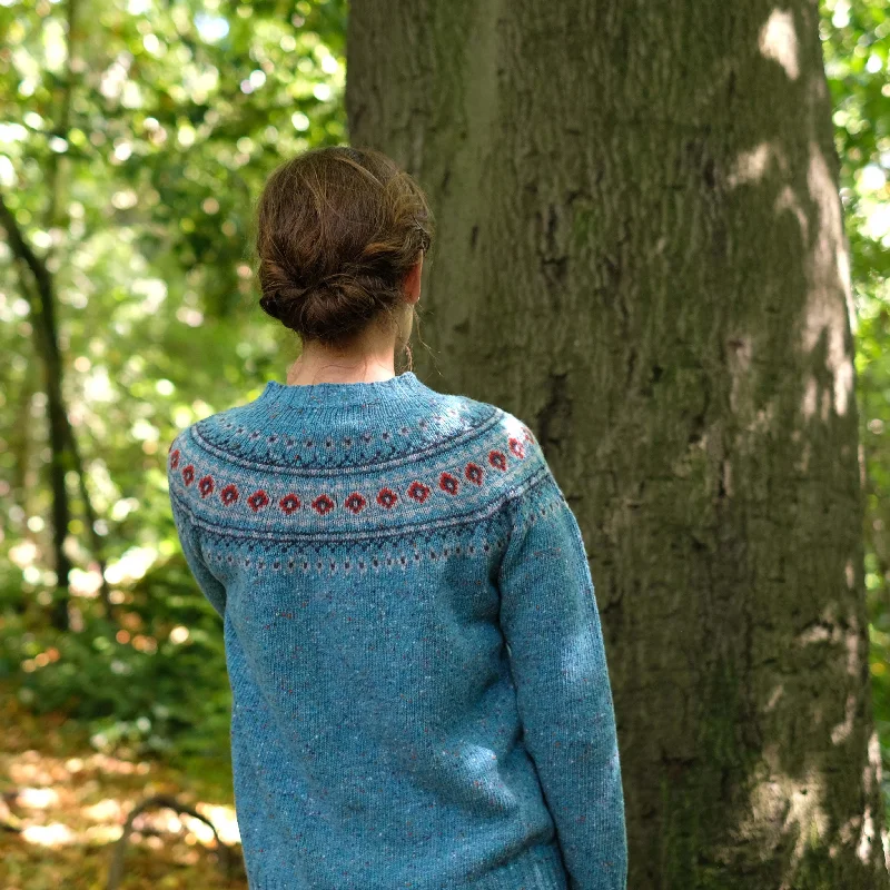Pure wool fair isle jumper in blue Hooded Caped Shawl Collar