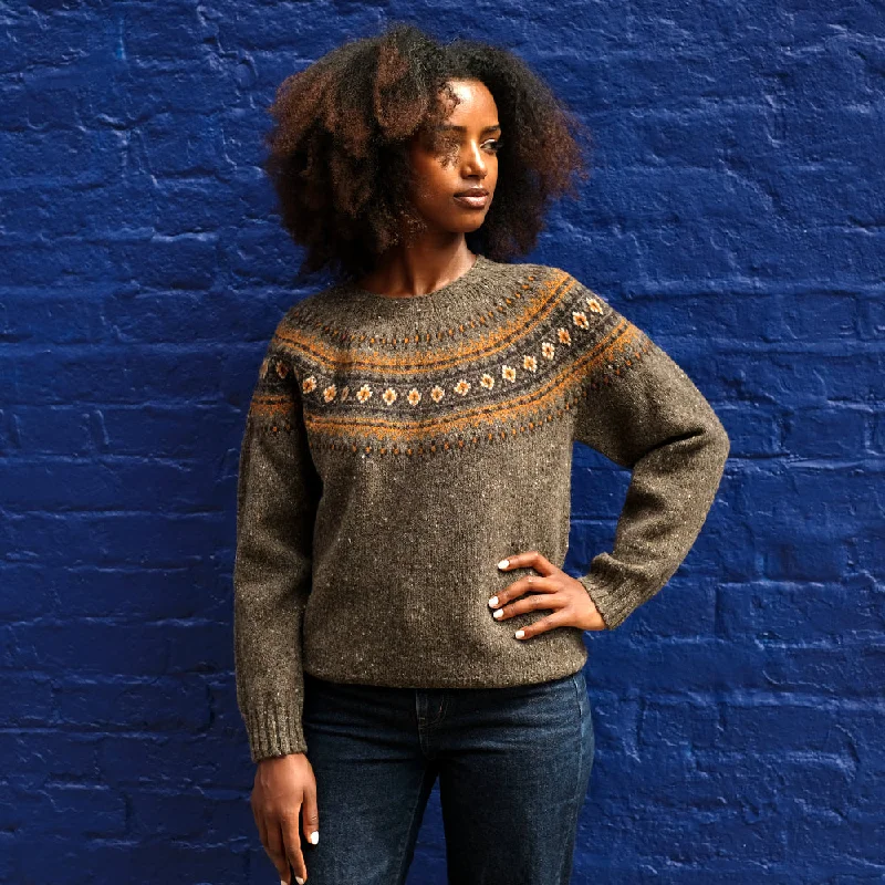 Pure wool fair isle jumper in brown Spandex Blend Rayon Blend Denim Blend