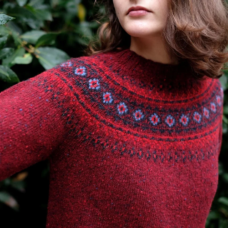 Pure wool fair isle jumper in red Graphic Sweater Embroidered Appliqued