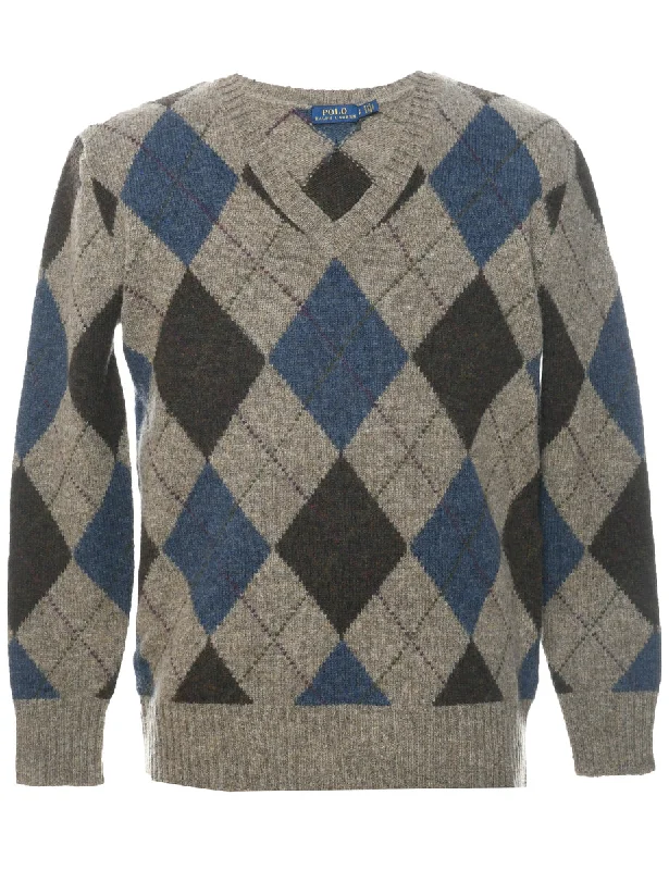 Ralph Lauren Argyle Jumper - S Satin Blend Silk Blend Wool Blend