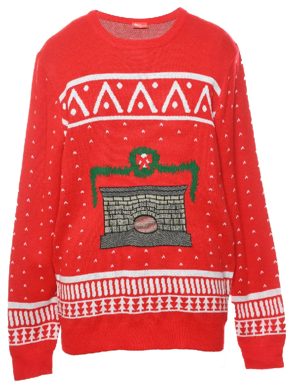 Red Christmas Jumper - L Jersey Fabric Tulle Fabric Batik Fabric