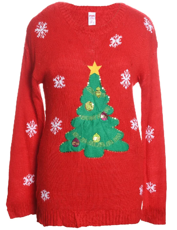 Red Christmas Jumper - L Cashmere Blend Cotton Blend Poly Blend