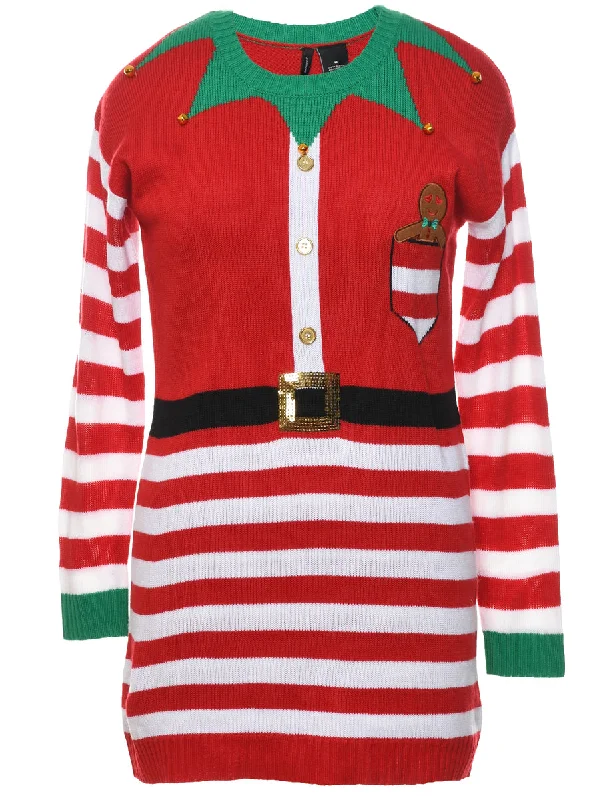 Red Christmas Jumper - M Graphic Sweater Embroidered Appliqued