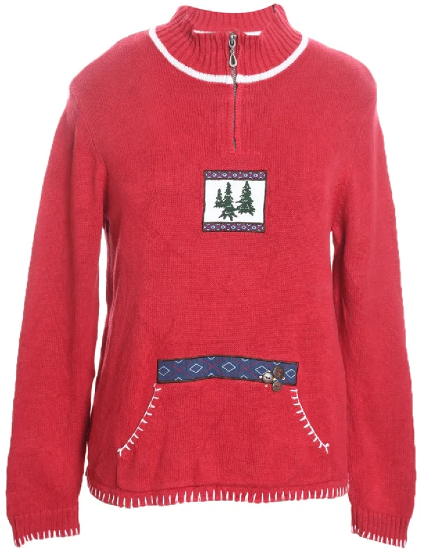 Red Christmas Jumper - M Spandex Rayon Corduroy