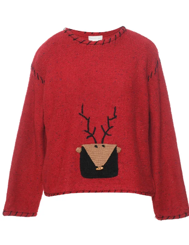 Red Christmas Jumper - S Chenille Brocade Lace