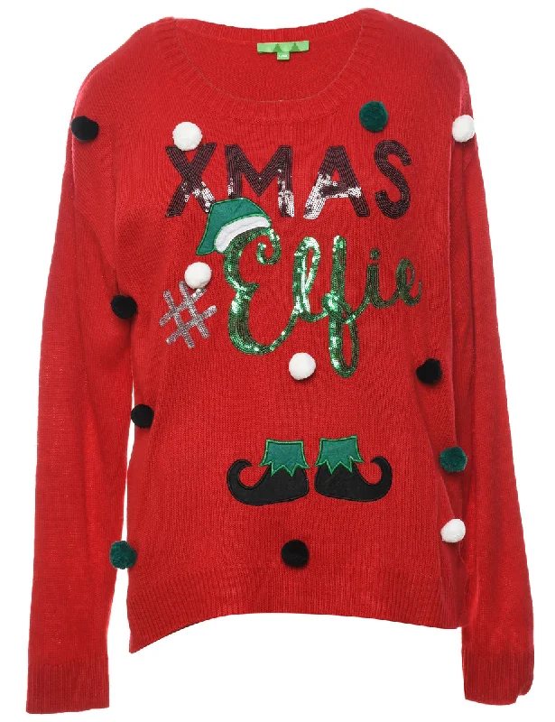 Red Christmas Jumper - XL Boxy Sweater Fitted Sweater A-Line