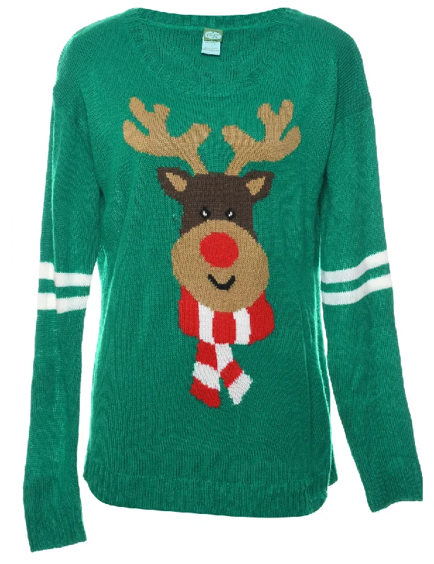 Reindeer Christmas Jumper - L Terry Terry Cloth Terry Knit