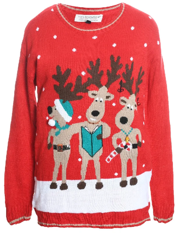 Reindeer Christmas Jumper - L Fitted Loose Oversized