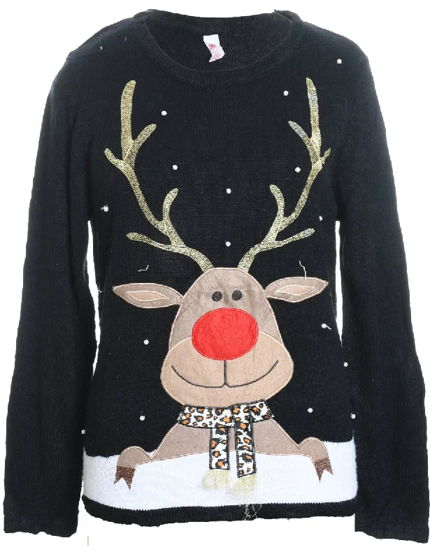 Reindeer Christmas Jumper - L Slim Fit Regular Fit Oversized