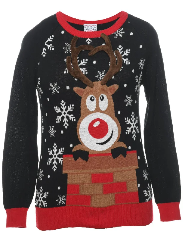Reindeer Christmas Jumper - M Transparent Opaque Sheer