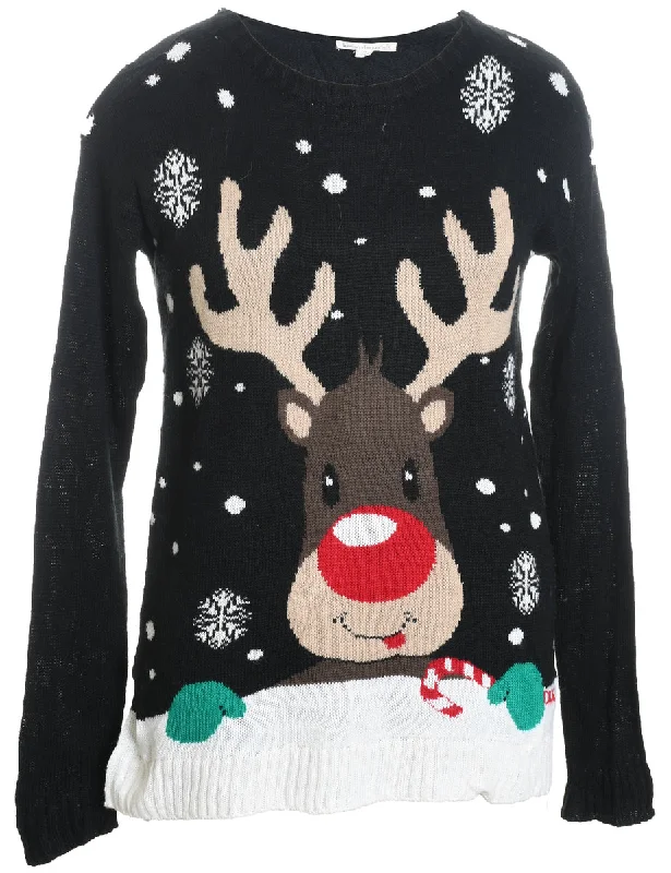 Reindeer Christmas Jumper - M Striped Floral Plaid