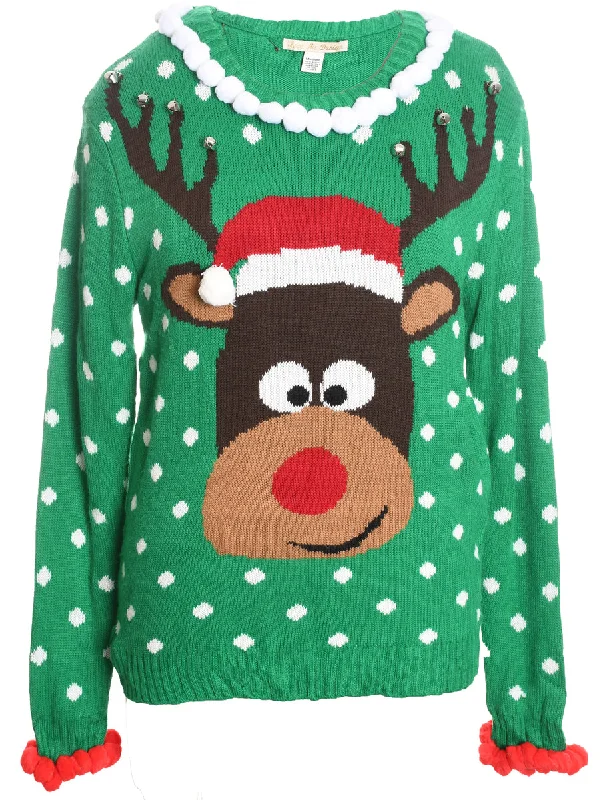 Reindeer Christmas Jumper - M Chenille Brocade Lace