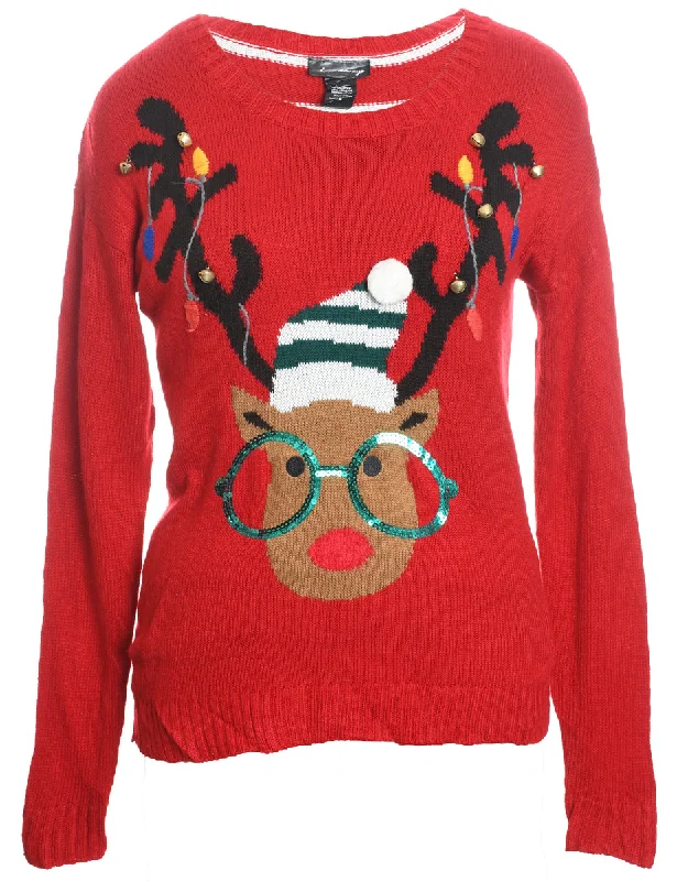 Reindeer Christmas Jumper - M Jersey Fabric Tulle Fabric Batik Fabric
