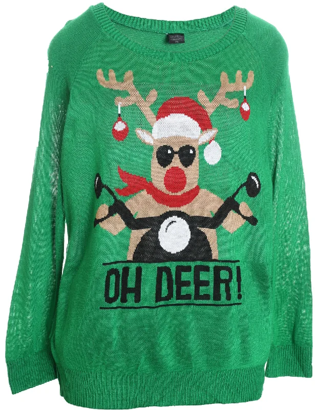 Reindeer Christmas Jumper - XL Notch Collar Peter Pan Collar Cowl Neck