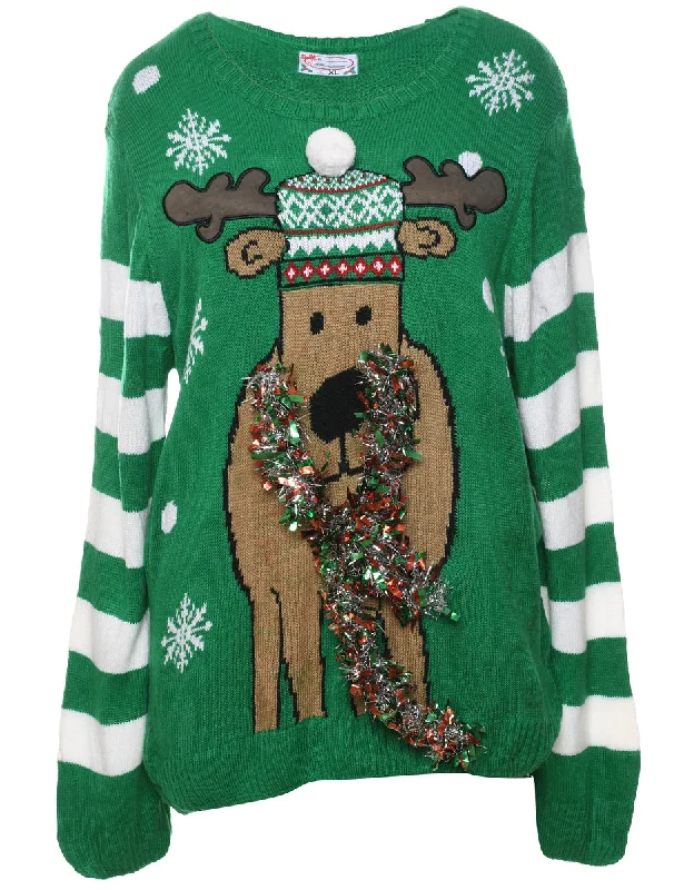 Reindeer Christmas Jumper - XL Embroidered Appliqued Beaded