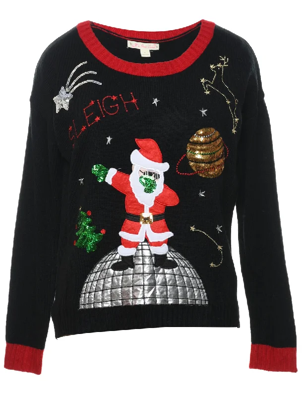 Santa Claus Christmas Jumper - L High Neck Crew Neck V-Neck