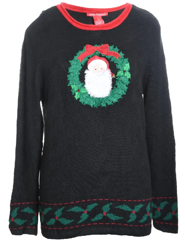 Santa Claus Christmas Jumper - L Satin Blend Silk Blend Wool Blend