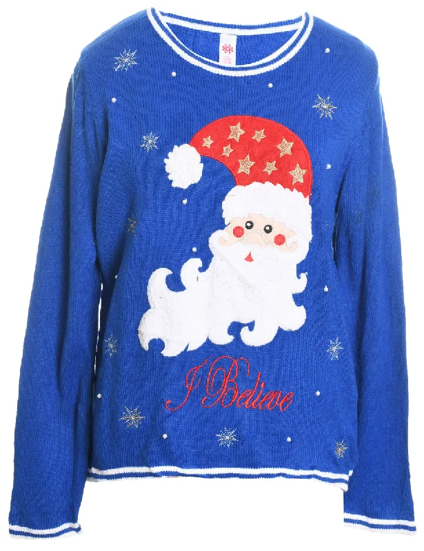 Santa Claus Christmas Jumper - L Soft Cozy Warm