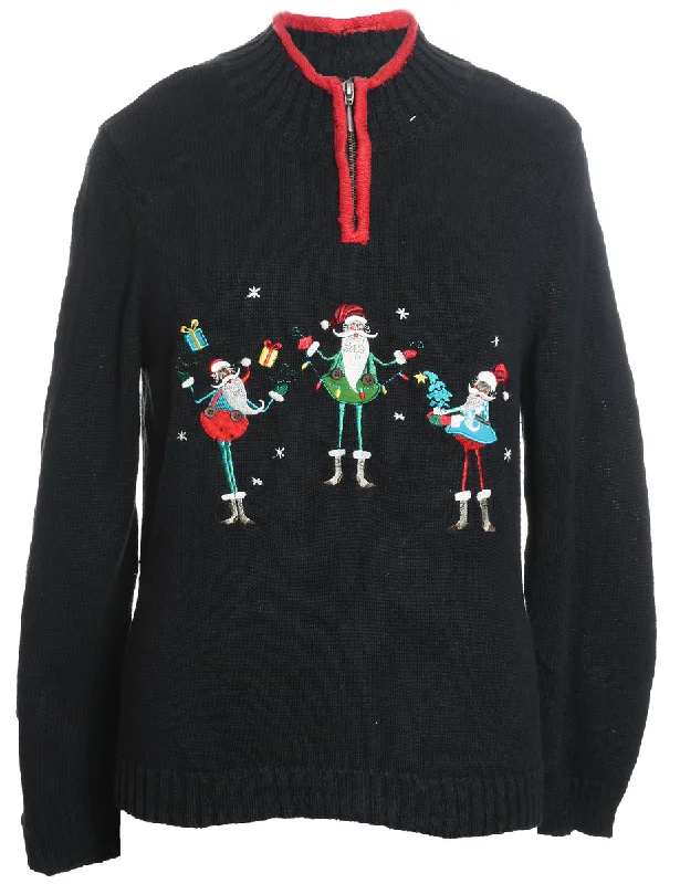 Santa Claus Christmas Jumper - L Boxy Sweater Fitted Sweater A-Line