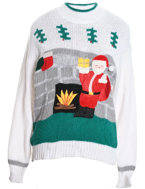 Santa Claus Christmas Jumper - L Iron Safe Non-Iron Wrinkle Free