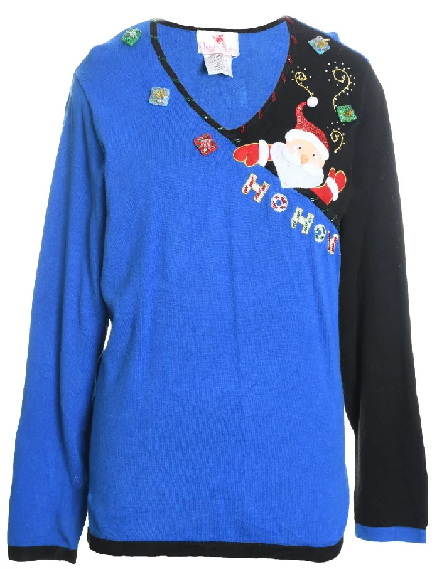 Santa Claus Christmas Jumper - L Lace Blend Ribbed Blend Corduroy Blend