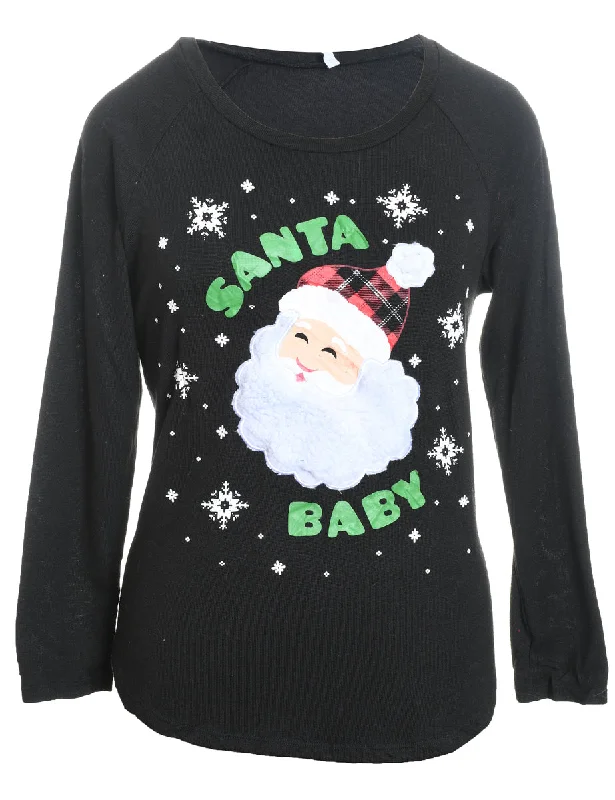 Santa Claus Christmas Jumper - M Welt Pockets Slit Pockets Flap Pockets