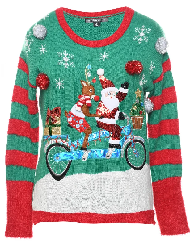 Santa Claus Christmas Jumper - M Solid Color Striped Floral Print