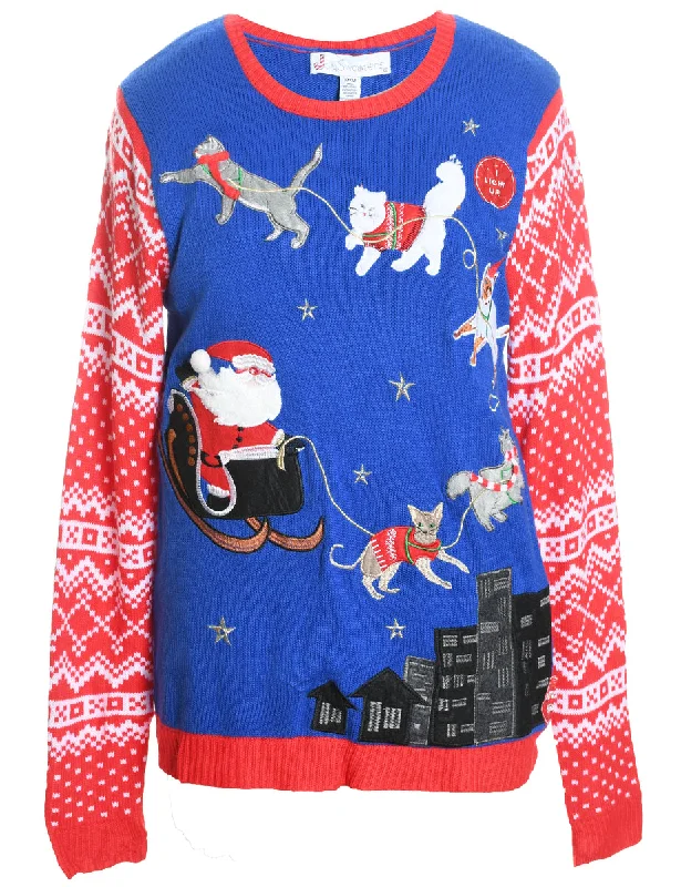 Santa Claus Christmas Jumper - M Fitted Slim Tailored