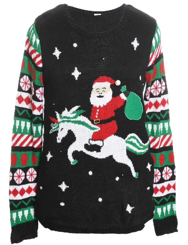 Santa Claus Christmas Jumper - M Hooded Caped Shawl Collar