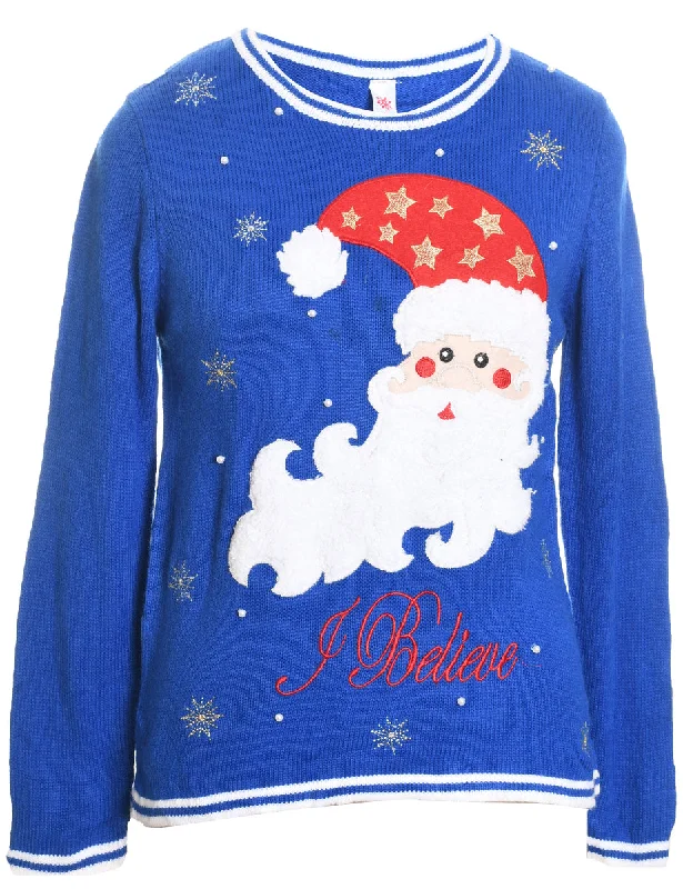 Santa Claus Christmas Jumper - S Mesh Sweater Canvas Denim