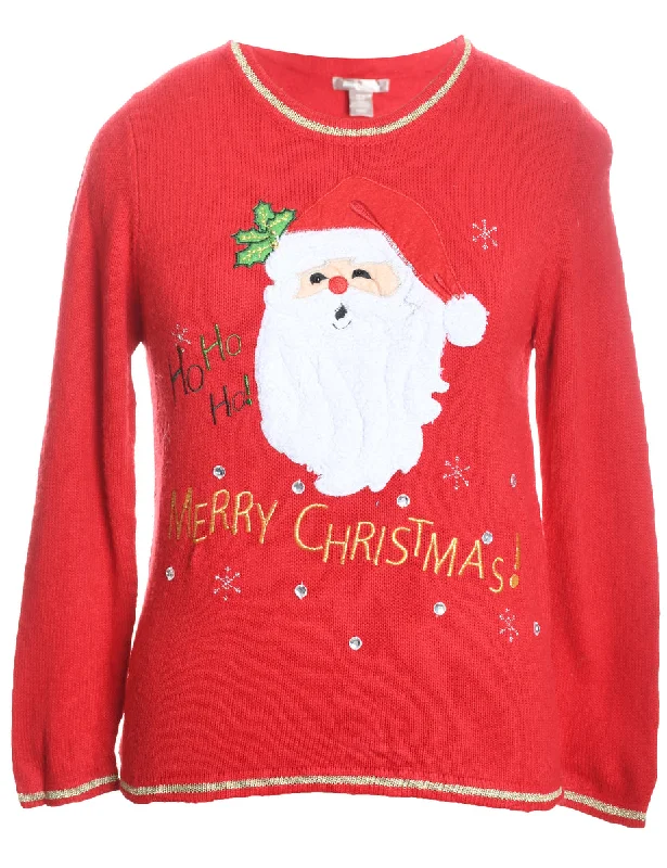 Santa Claus Christmas Jumper - S Zippered Front Buttoned Front Snap Front