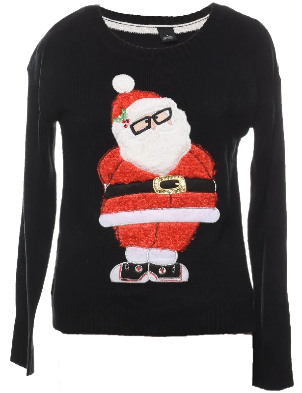 Santa Claus Design Black, Red & White Christmas Jumper - S Chenille Fabric Brocade Fabric Lace Fabric