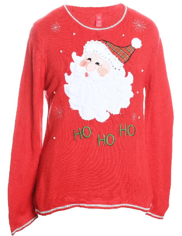 Santa Claus Design Red Knit Christmas Jumper - M Transparent Opaque Sheer