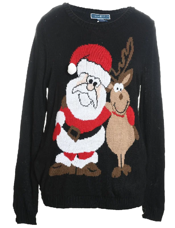 Santa Claus Design & Reindeer Christmas Jumper - M Cotton Fabric Linen Fabric Terry Fabric