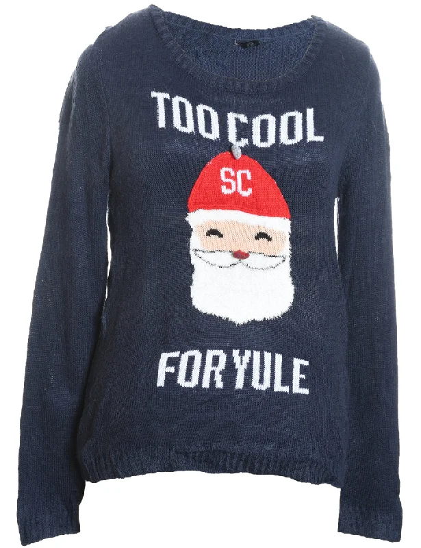 Santa Claus Navy & Red Christmas Jumper - M Tailored Straight A-Line