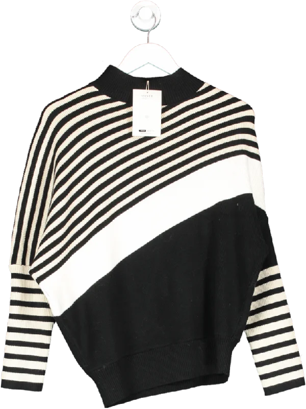SHEIN Black Diagonally Striped Jumper UK S Chenille Blend Fleece Blend Nylon Blend