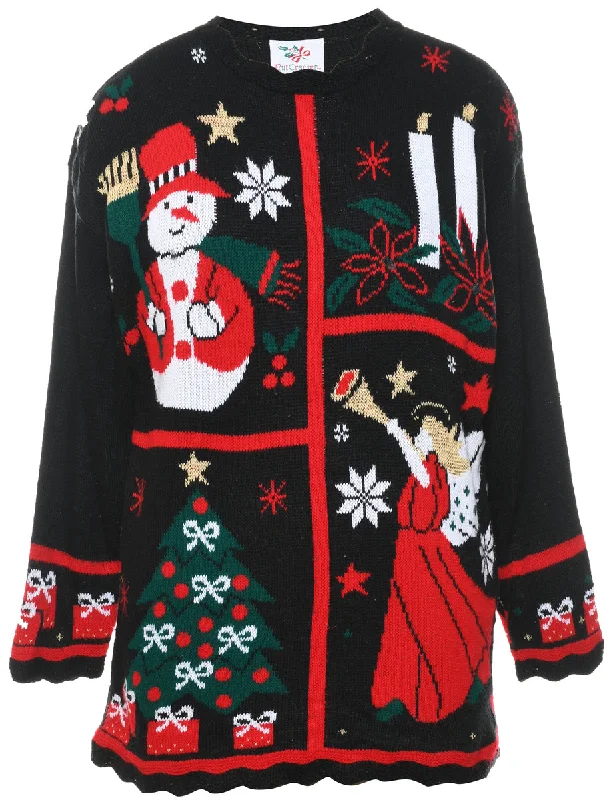 Snowman Christmas Jumper - L Cable Knit Ribbed Knit Lace Knit