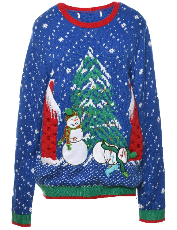 Snowman Christmas Jumper - L Lace Blend Ribbed Blend Corduroy Blend