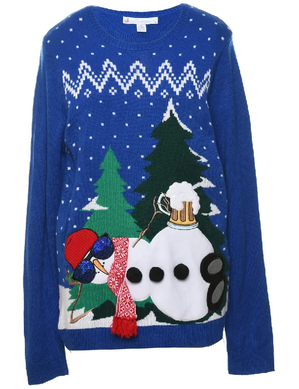 Snowman Christmas Jumper - L Cable Knit Ribbed Knit Lace Knit