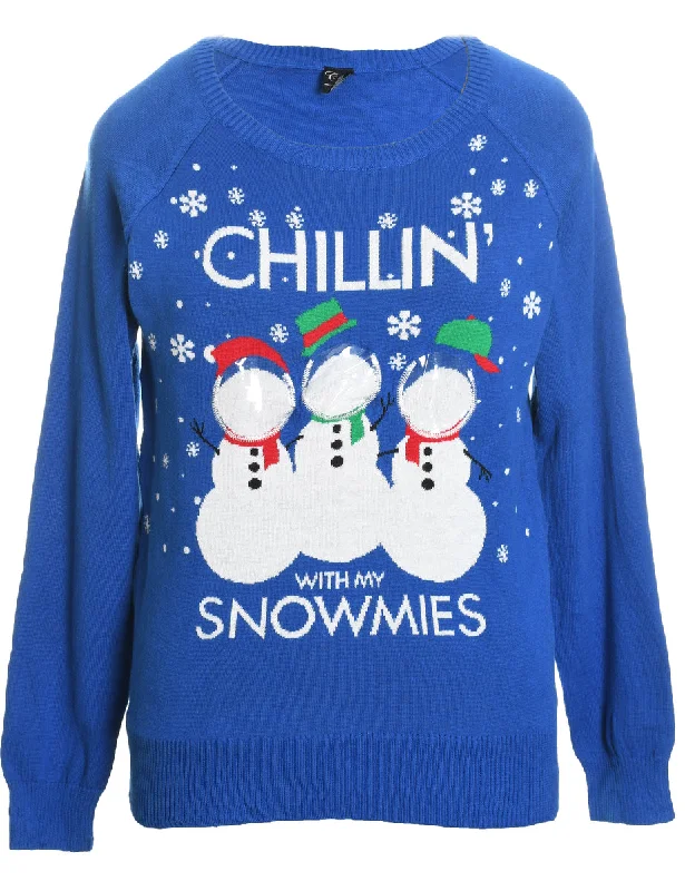 Snowman Christmas Jumper - L Boxy Sweater Fitted Sweater A-Line