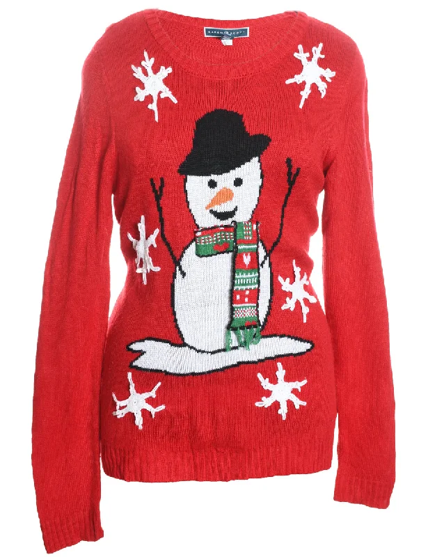 Snowman Christmas Jumper - L Seamless Knitted Crochet