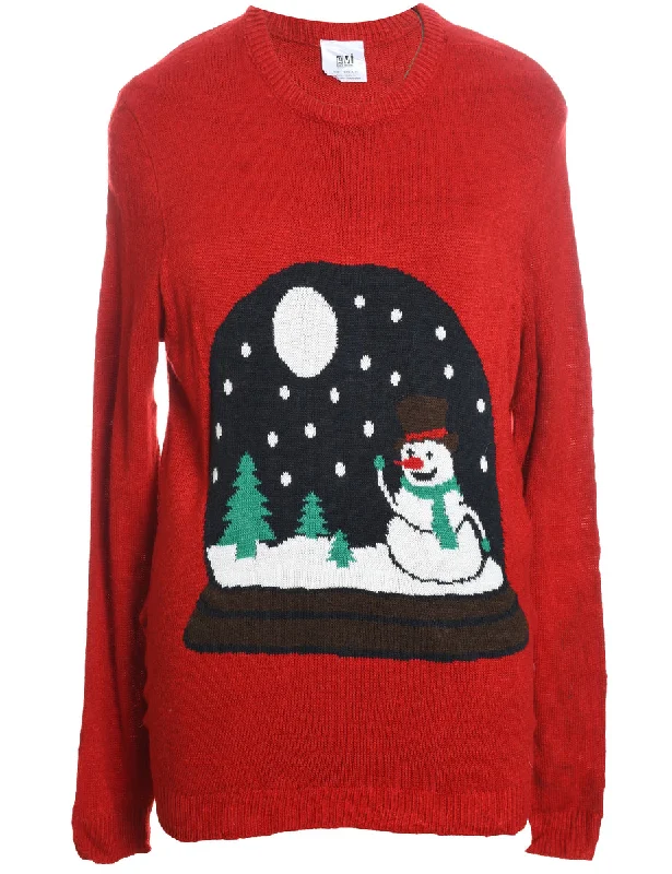 Snowman Christmas Jumper - L Oversized Loose Flowy