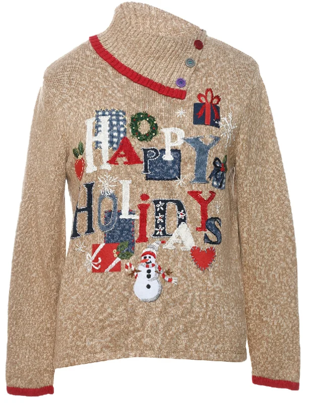 Snowman Christmas Jumper - M Houndstooth Herringbone Solid