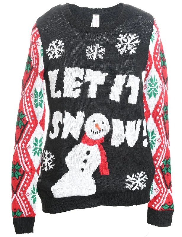 Snowman Christmas Jumper - M Terry Blend Velvet Blend Canvas Blend