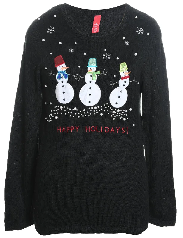 Snowman Christmas Jumper - M Real Fur Shearling Chenille