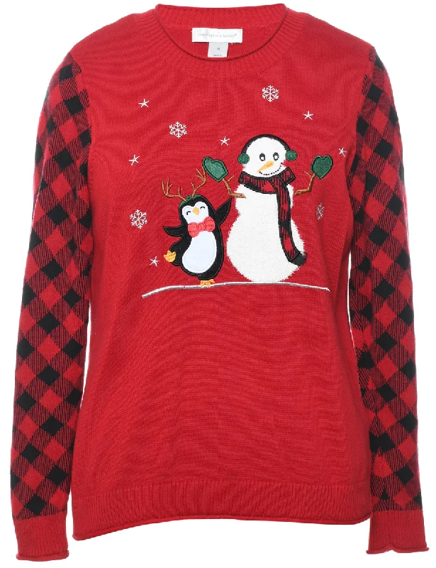 Snowman Christmas Jumper - M Wool Fabric Cashmere Fabric Tweed Fabric