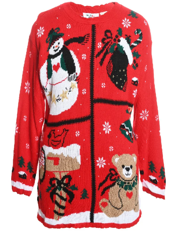 Snowman Christmas Jumper - M Fleece Fabric Down Fabric Feather Fabric
