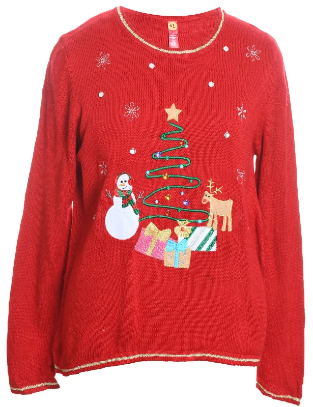 Snowman Christmas Jumper - M Velvet Chenille Corduroy